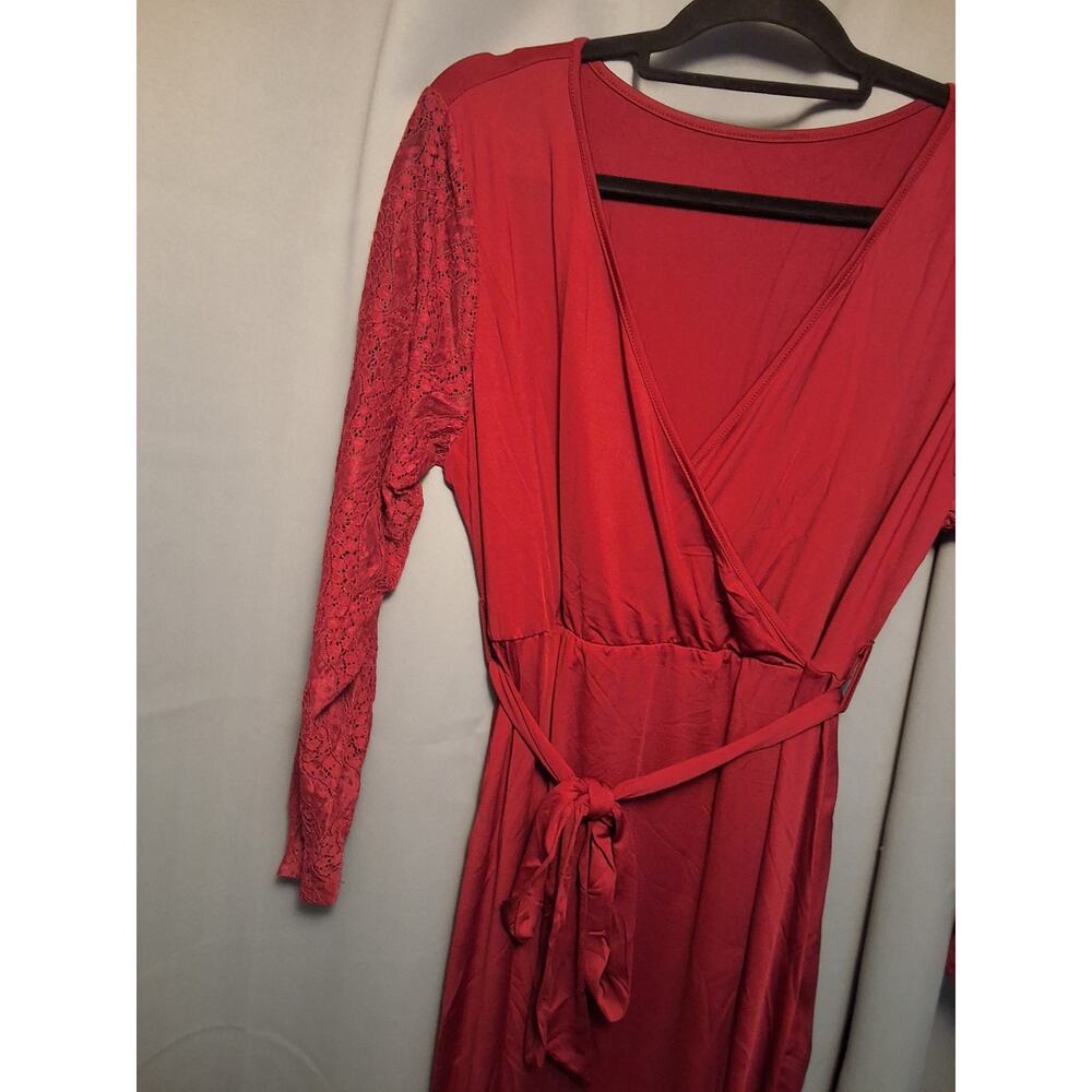 Plus Size Red Lace V Neck Surplice Maxi Dress with BELT XL EXTRA LARGE NWT - Picture 4 of 6